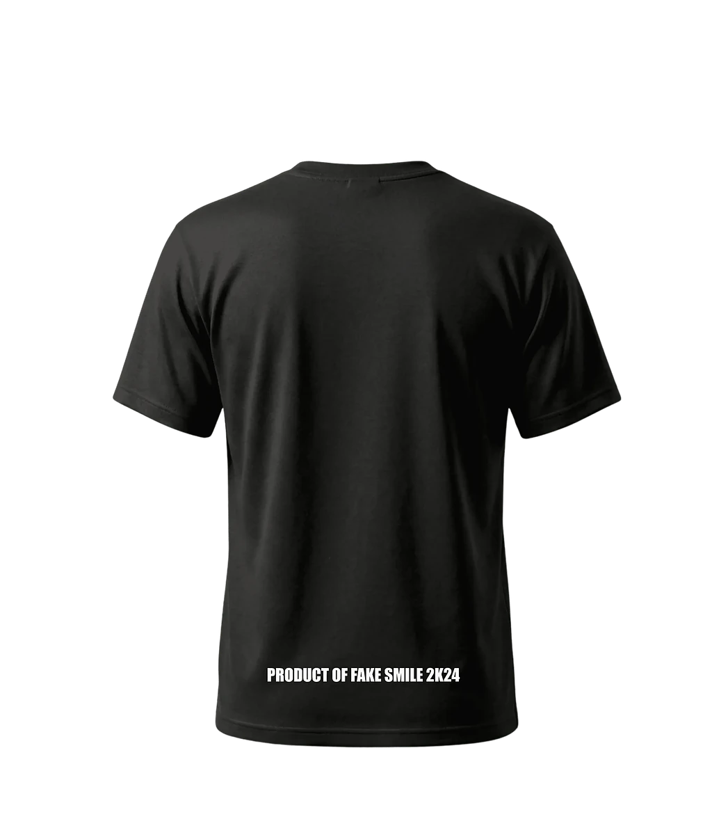 Charcoal Anthem Tee — back view, FakeSmile streetwear